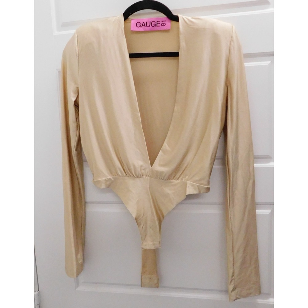 Gauge81 Creme Mazar Long Sleeve Plunge Front Bodysuit $230rt sz XS